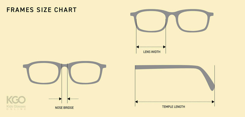 Kids glasses size chart - how to measure eye size, bridge width, and temple length